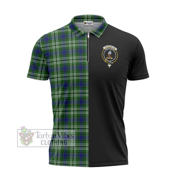 Haliburton Tartan Zipper Polo Shirt with Family Crest and Half Of Me Style - Tartan Vibes Clothing