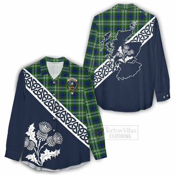 Haliburton Tartan Women's Casual Shirt Featuring Thistle and Scotland Map - Tartan Vibes Clothing