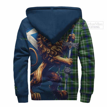 Haliburton Tartan Family Crest Sherpa Hoodie with Scottish Majestic Lion - Tartan Vibes Clothing