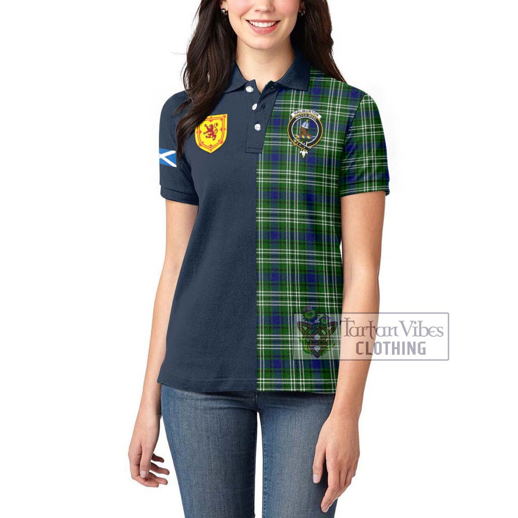 Haliburton Tartan Women's Polo Shirt Alba with Scottish Lion Royal Arm Half Style - Tartan Vibes Clothing