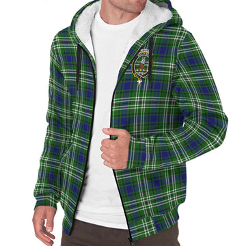 Haliburton Tartan Sherpa Hoodie with Family Crest - Tartan Vibes Clothing
