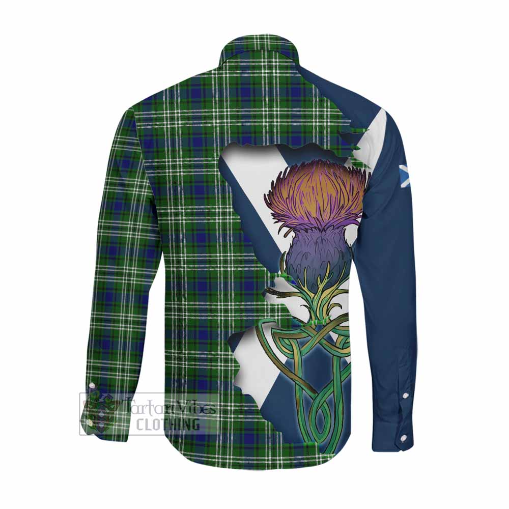 Tartan Vibes Clothing Haliburton Tartan Family Crest Long Sleeve Button Shirt Scottish Thistle Celtic Inspired