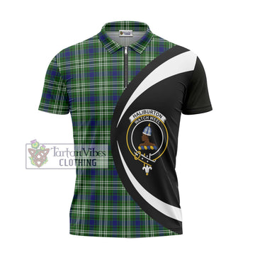 Tartan Vibes Clothing Haliburton Tartan Zipper Polo Shirt with Family Crest Circle Style