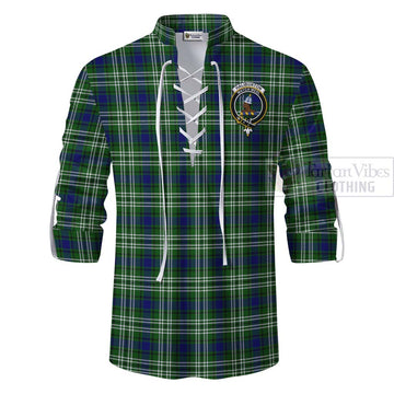 Haliburton Tartan Ghillie Kilt Shirt with Family Crest Celtic Skull Style - Tartan Vibes Clothing