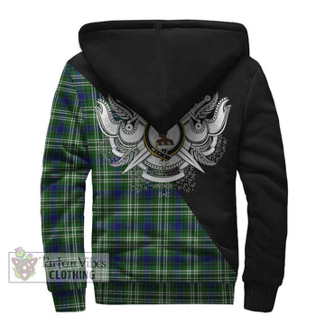 Haliburton Tartan Sherpa Hoodie with Family Crest and Military Logo Style - Tartan Vibes Clothing