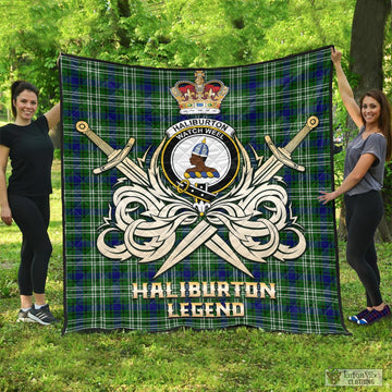 Haliburton Tartan Quilt with Clan Crest and the Golden Sword of Courageous Legacy - Tartan Vibes Clothing