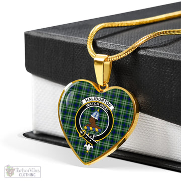 Haliburton Tartan Heart Necklace with Family Crest