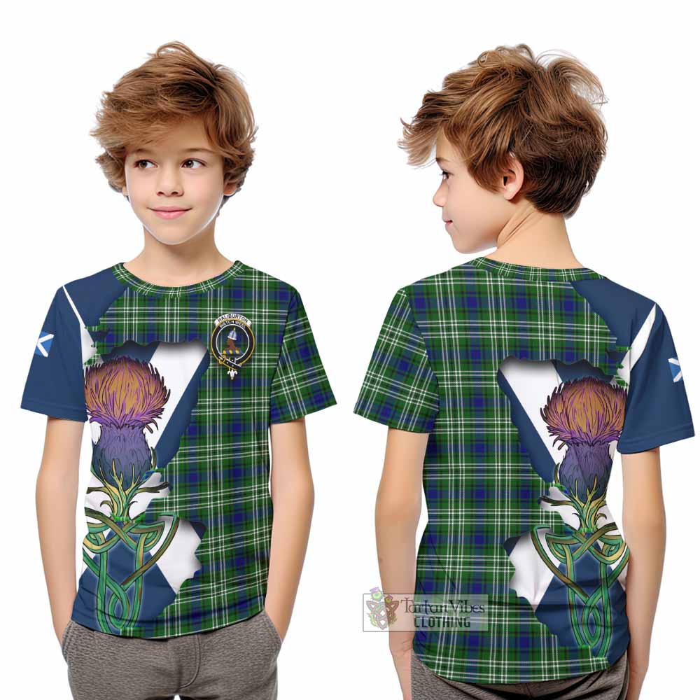 Haliburton Tartan Family Crest Kid T-Shirt Scottish Thistle Celtic Inspired - Tartan Vibes Clothing
