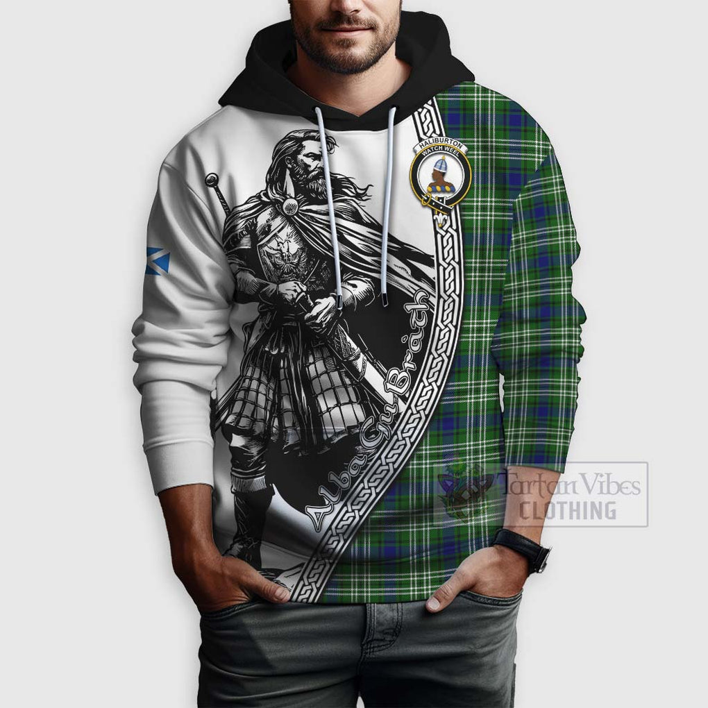 Haliburton Tartan Clan Crest Hoodie with Highlander Warrior Celtic Style - Tartan Vibes Clothing