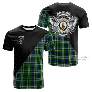 Tartan Vibes Clothing Haliburton Tartan Cotton T-shirt with Family Crest and Military Logo Style