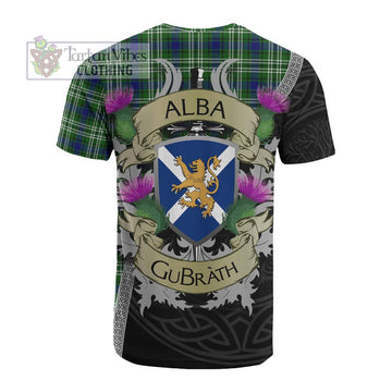 Tartan Vibes Clothing Haliburton Tartan Family Crest Cotton T-shirt Lion Rampant Royal Thistle Shield Celtic Inspired