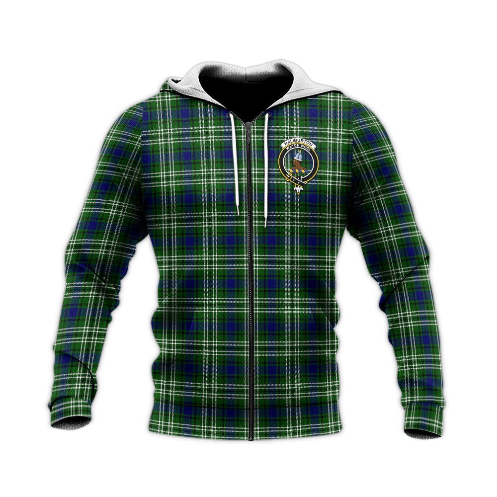 Haliburton Tartan Knitted Hoodie with Family Crest Unisex Knitted Zip Hoodie - Tartan Vibes Clothing