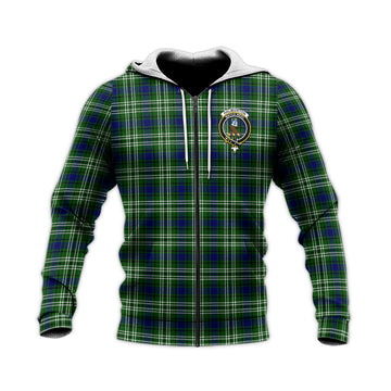 Haliburton Tartan Knitted Hoodie with Family Crest