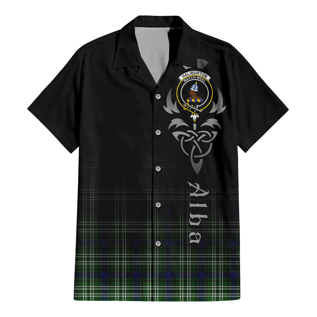 Haliburton Tartan Hawaiian Shirt Shirt Featuring Alba Gu Brath Family Crest Celtic Inspired - Tartan Vibes Clothing