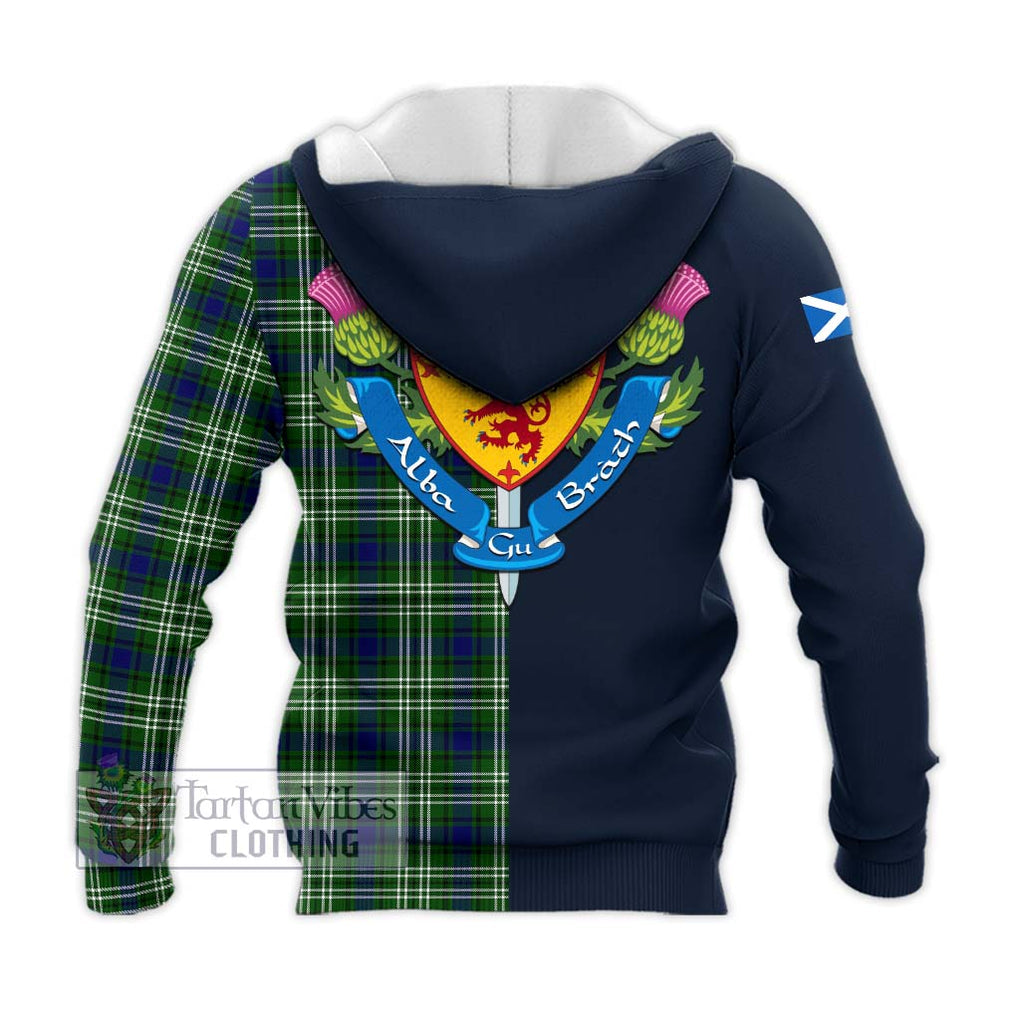 Haliburton Tartan Knitted Hoodie Alba with Scottish Lion Royal Arm Half Style - Tartan Vibes Clothing