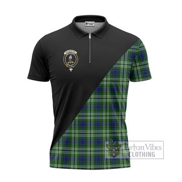 Haliburton Tartan Zipper Polo Shirt with Family Crest and Military Logo Style - Tartan Vibes Clothing