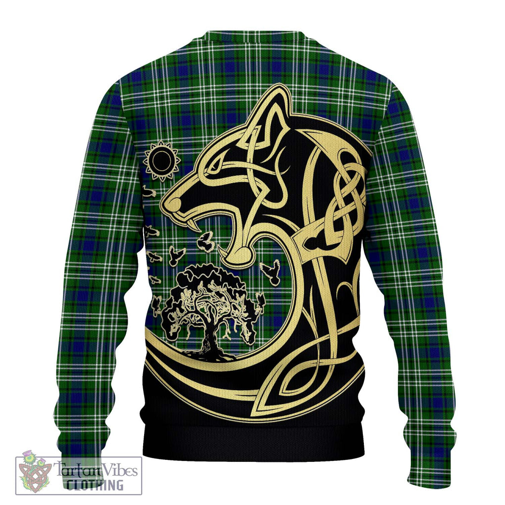 Haliburton Tartan Ugly Sweater with Family Crest Celtic Wolf Style - Tartan Vibes Clothing
