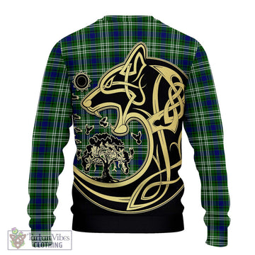 Haliburton Tartan Ugly Sweater with Family Crest Celtic Wolf Style - Tartan Vibes Clothing