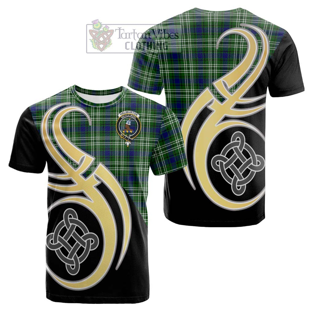 Haliburton Tartan Cotton T-shirt with Family Crest and Celtic Symbol Style Kid's Shirt - Tartan Vibes Clothing