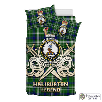 Haliburton Tartan Bedding Set with Clan Crest and the Golden Sword of Courageous Legacy