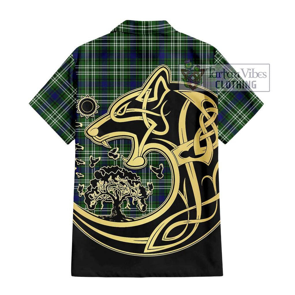 Haliburton Tartan Hawaiian Shirt with Family Crest Celtic Wolf Style - Tartan Vibes Clothing