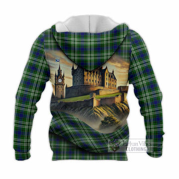 Haliburton Tartan Family Crest Knitted Hoodie with Scottish Ancient Castle Style - Tartan Vibes Clothing