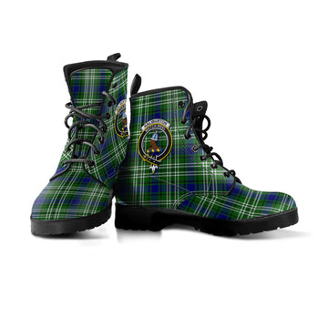 Haliburton Tartan Leather Boots with Family Crest - Tartan Vibes Clothing