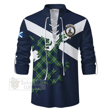 Haliburton Tartan Lion Rampant Ghillie Kilt Shirt Proudly Display Your Heritage with Alba Gu Brath and Clan Name - Tartan Vibes Clothing