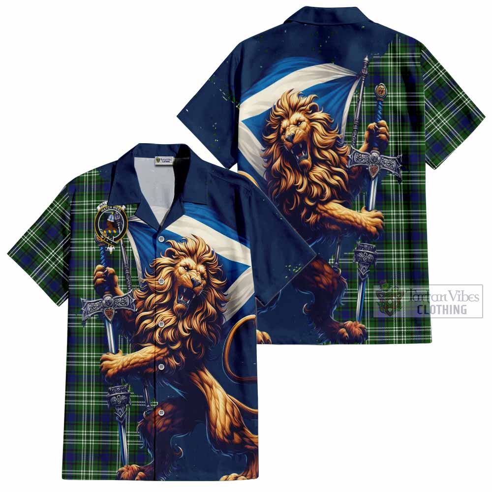 Haliburton Tartan Family Crest Hawaiian Shirt with Scottish Majestic Lion - Tartan Vibes Clothing