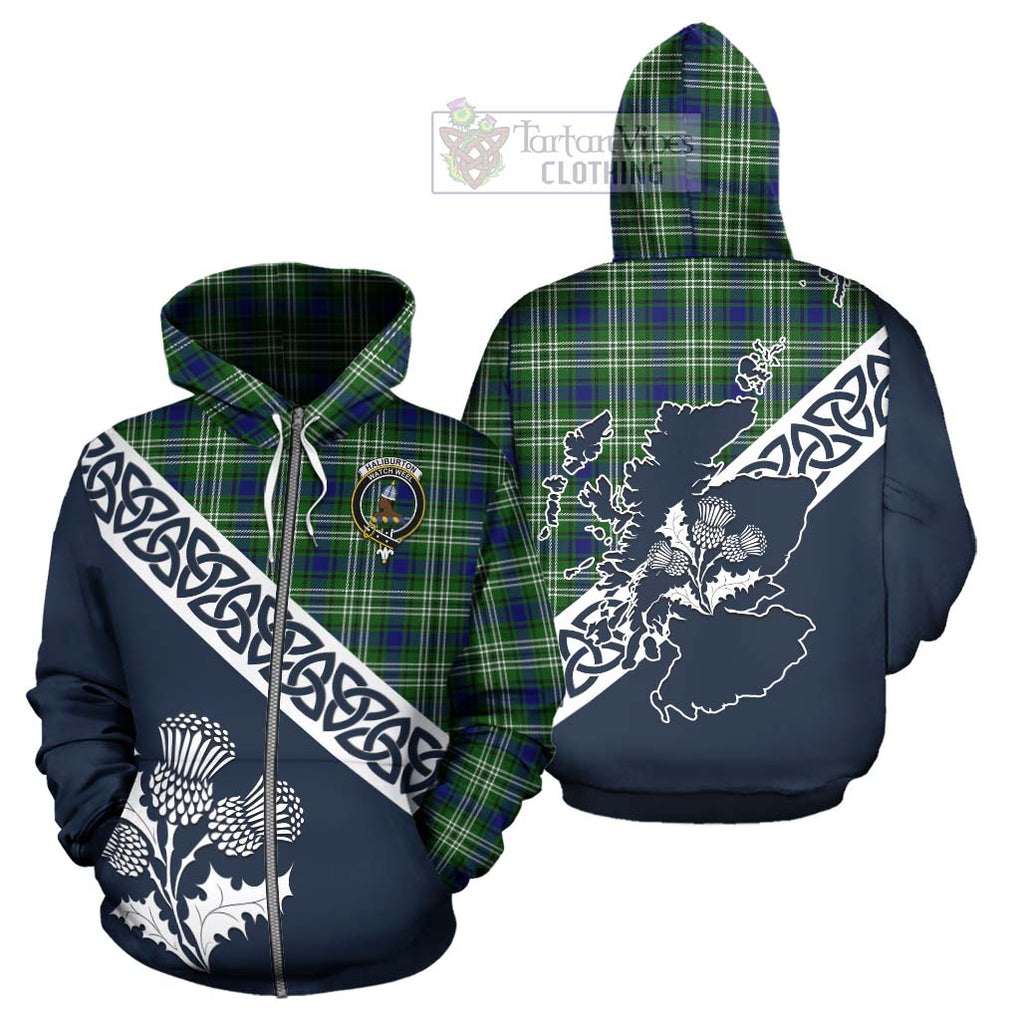 Haliburton Tartan Hoodie Featuring Thistle and Scotland Map - Tartan Vibes Clothing