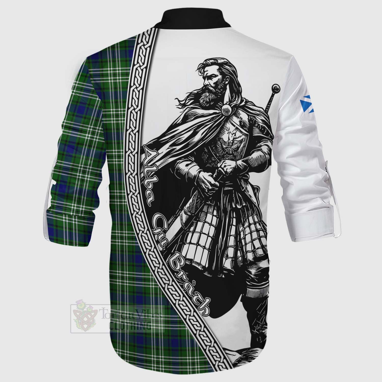 Haliburton Tartan Clan Crest Ghillie Kilt Shirt with Highlander Warrior Celtic Style - Tartan Vibes Clothing