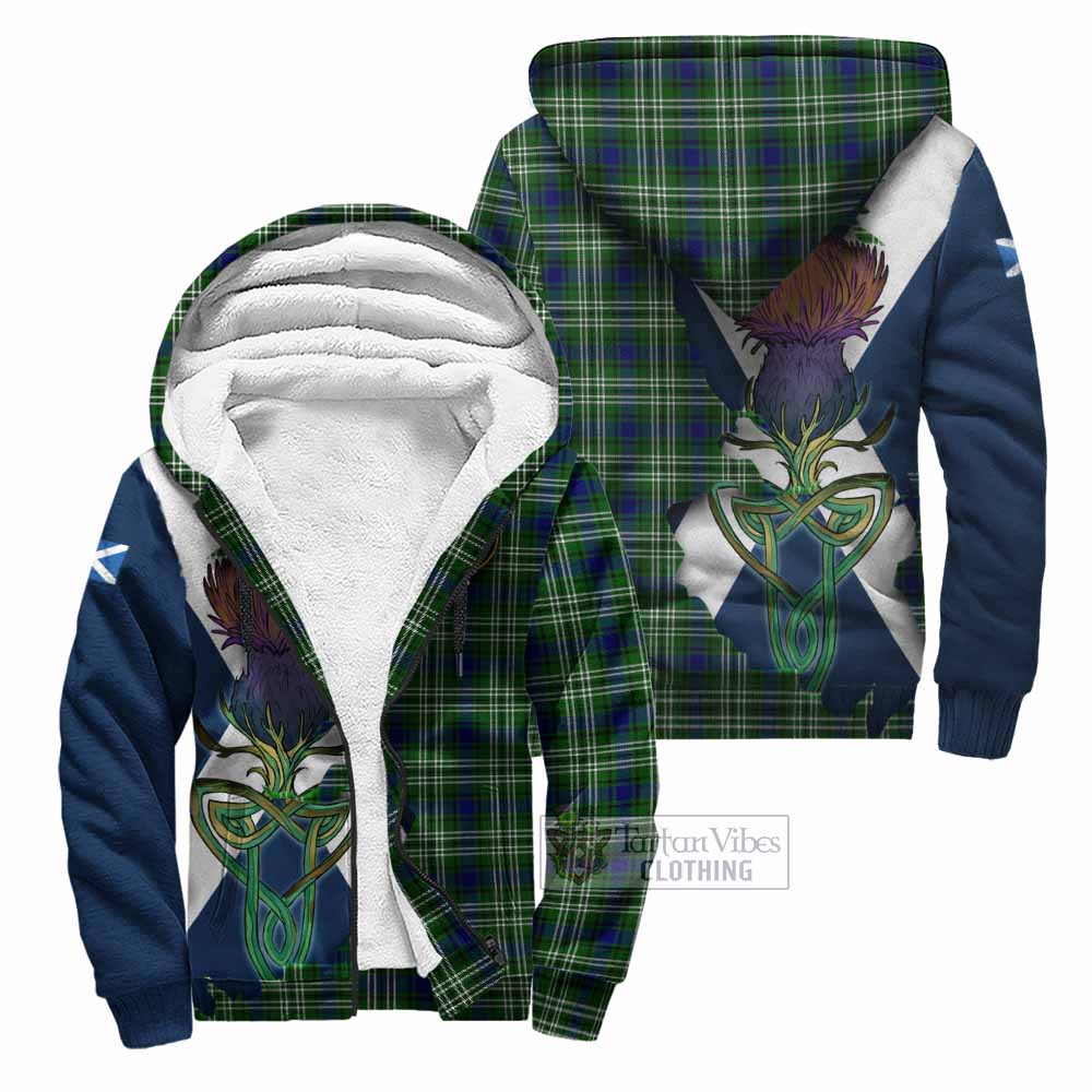 Haliburton Tartan Family Crest Sherpa Hoodie Scottish Thistle Celtic Inspired Unisex - Tartan Vibes Clothing