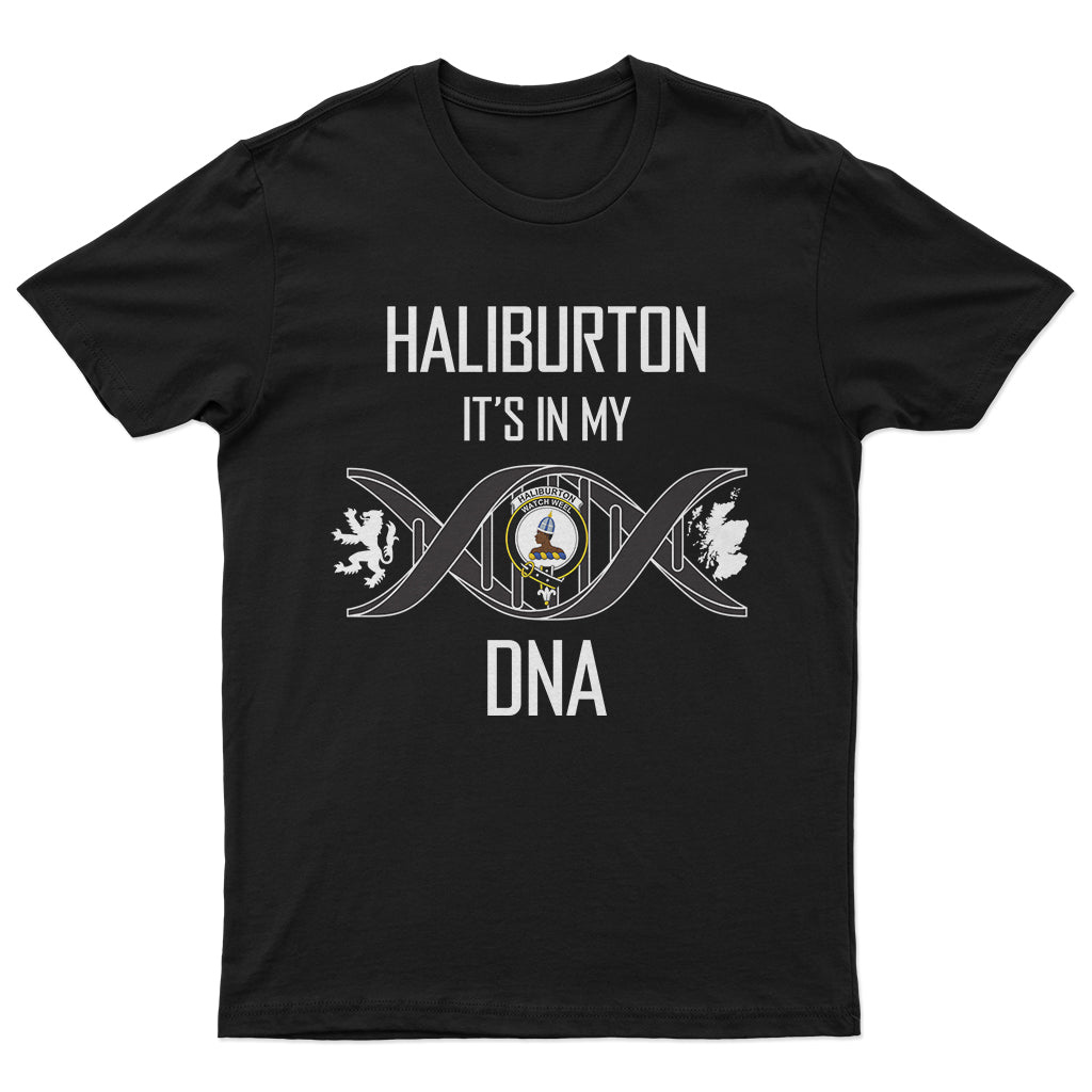 Haliburton Family Crest DNA In Me Mens Cotton T Shirt - 2D-tartanvibesclothing