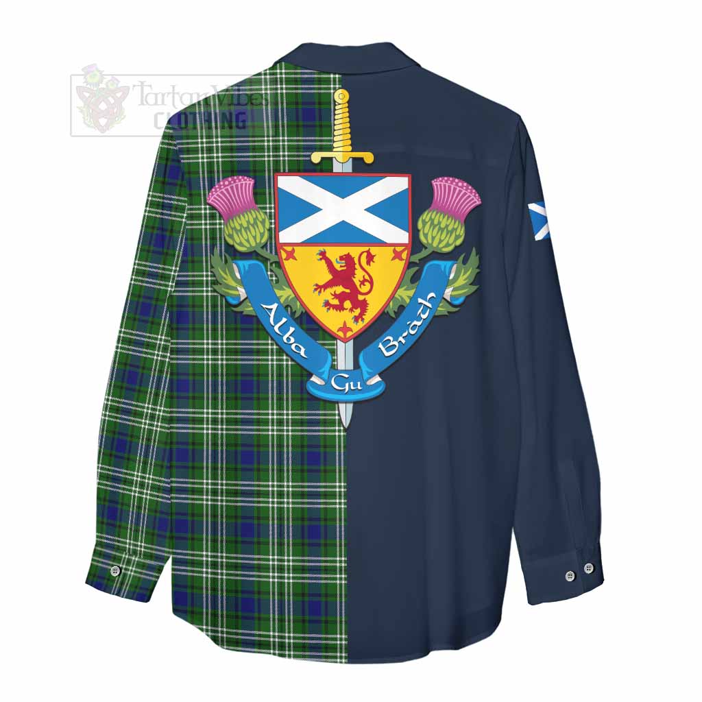 Tartan Vibes Clothing Haliburton Tartan Women's Casual Shirt Alba with Scottish Lion Royal Arm Half Style