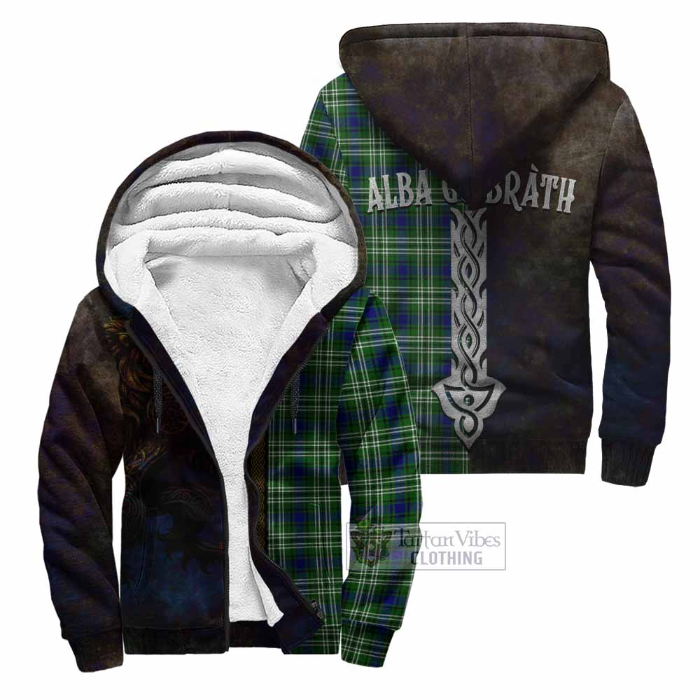 Tartan Vibes Clothing Haliburton Tartan Family Crest Sherpa Hoodie Alba Gu Brath Be Brave Lion Ancient Style