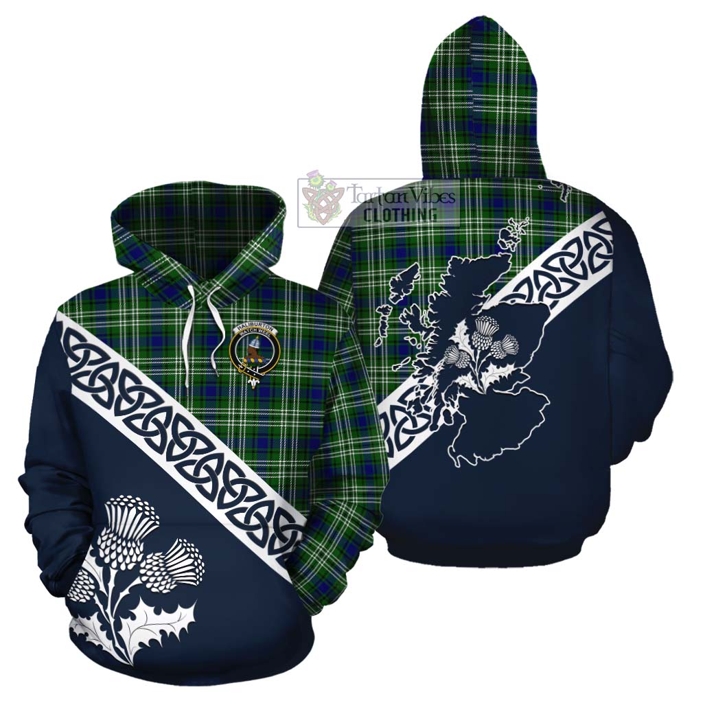 Haliburton Tartan Cotton Hoodie Featuring Thistle and Scotland Map Zip Hoodie - Tartan Vibes Clothing