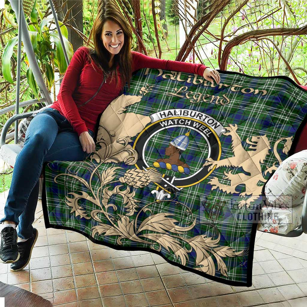 Tartan Vibes Clothing Haliburton Tartan Quilt with Family Crest and Scottish Symbol Style