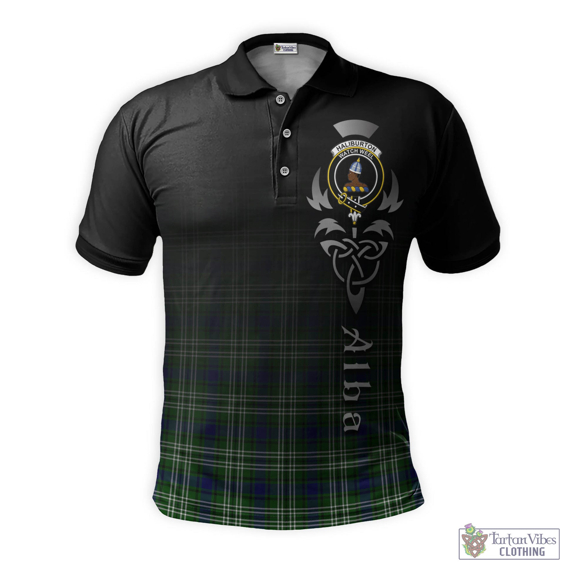 Haliburton Tartan Polo Shirt Featuring Alba Gu Brath Family Crest Celtic Inspired - Tartan Vibes Clothing