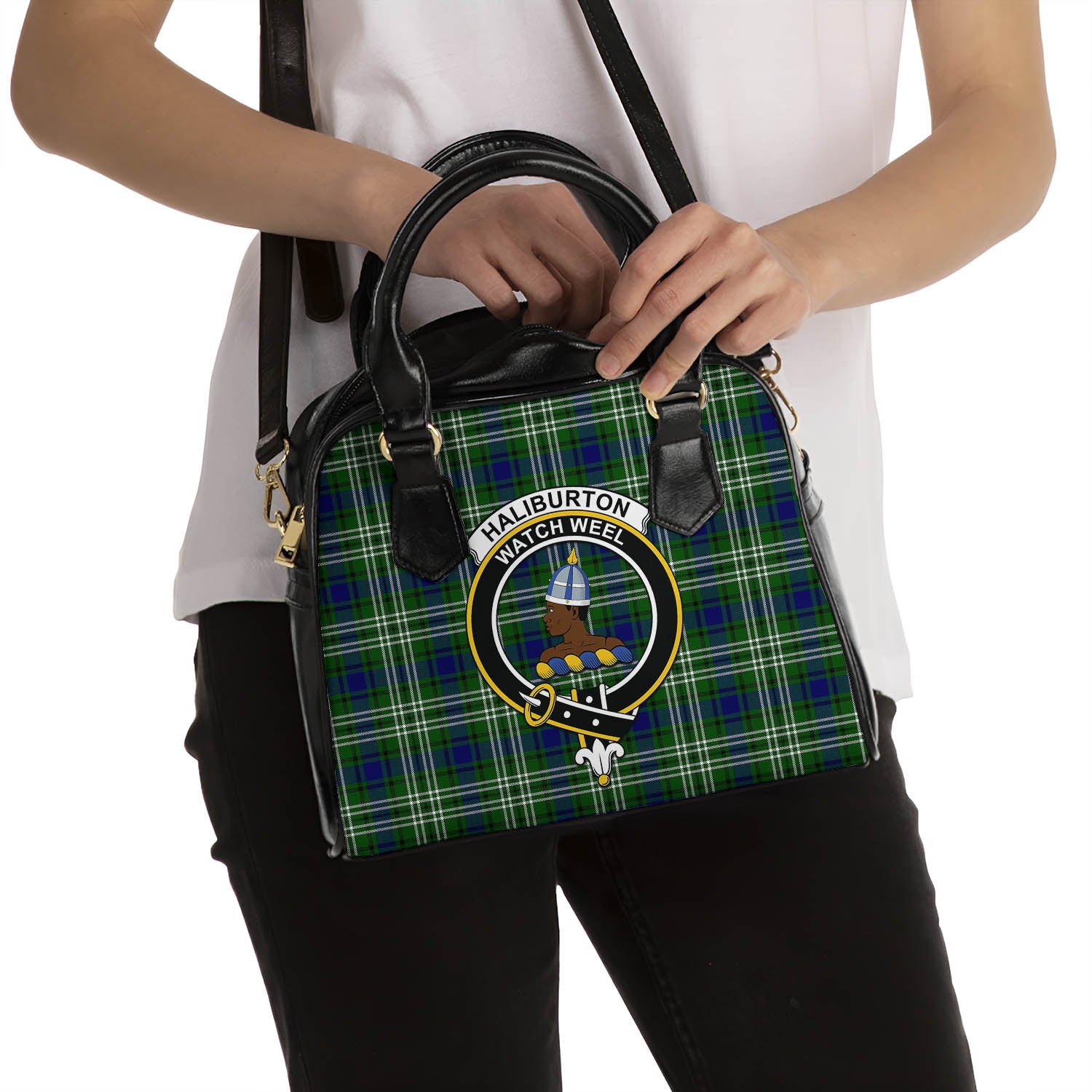 Haliburton Tartan Shoulder Handbags with Family Crest - Tartan Vibes Clothing