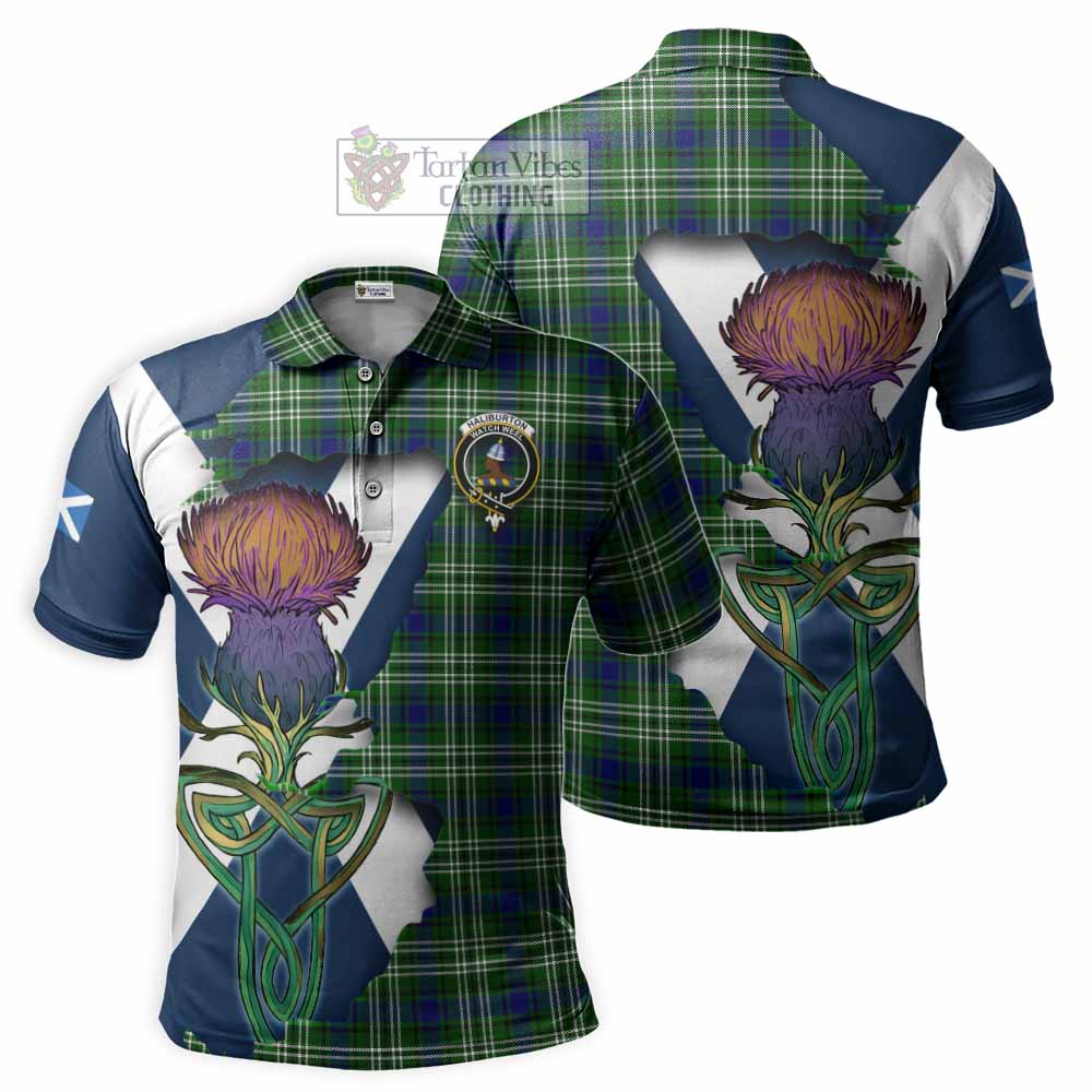 Haliburton Tartan Family Crest Polo Shirt Scottish Thistle Celtic Inspired - Tartan Vibes Clothing