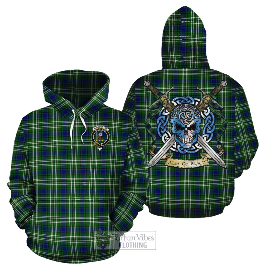 Haliburton Tartan Cotton Hoodie with Family Crest Celtic Skull Style Zip Hoodie - Tartan Vibes Clothing