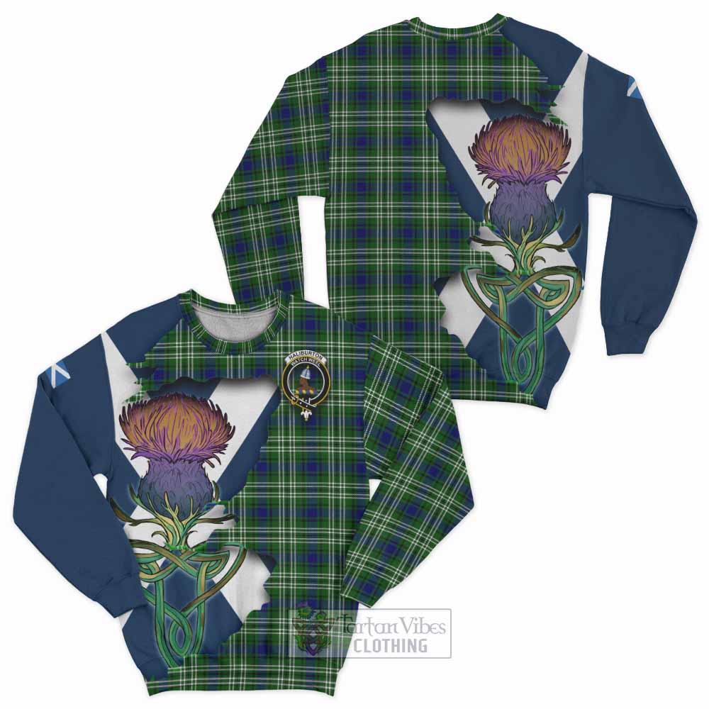 Haliburton Tartan Family Crest Sweatshirt Scottish Thistle Celtic Inspired - Tartan Vibes Clothing