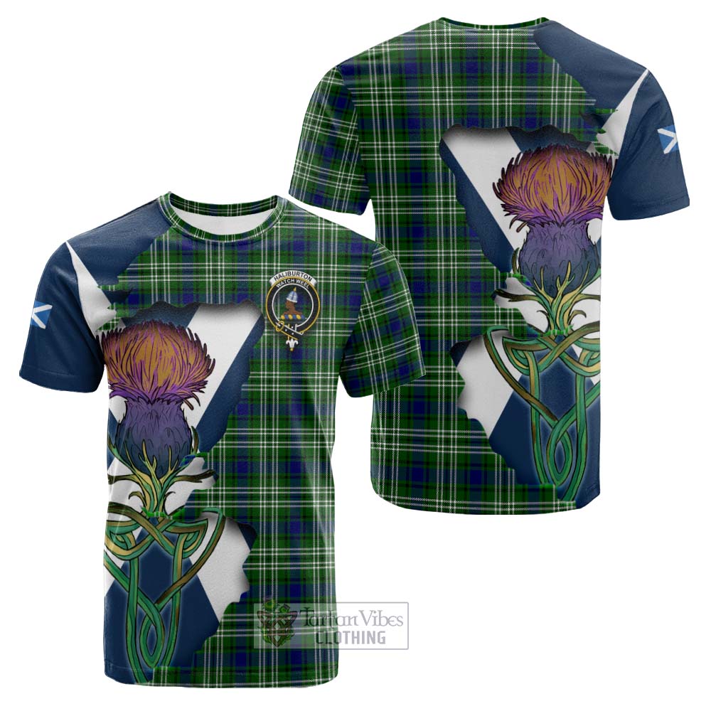 Haliburton Tartan Family Crest Cotton T-shirt Scottish Thistle Celtic Inspired - Tartan Vibes Clothing