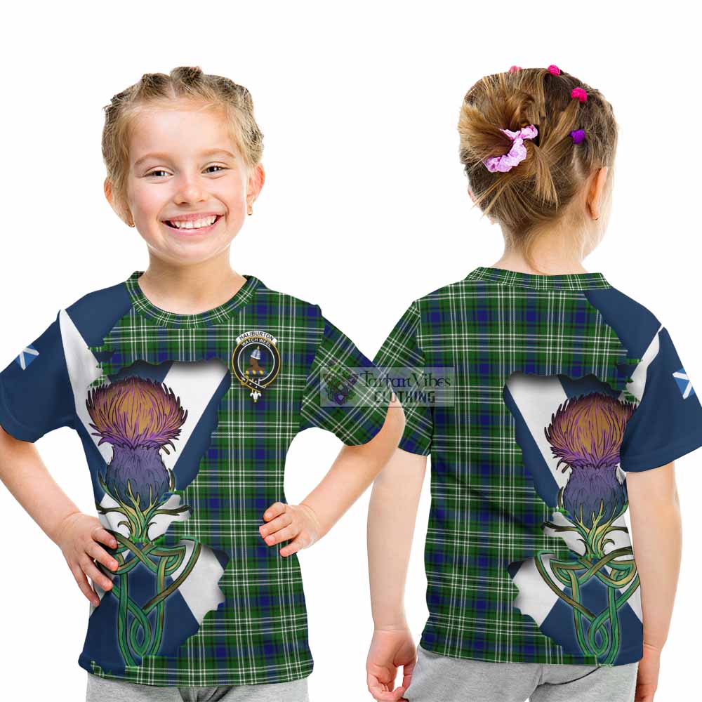 Haliburton Tartan Family Crest Kid T-Shirt Scottish Thistle Celtic Inspired - Tartan Vibes Clothing