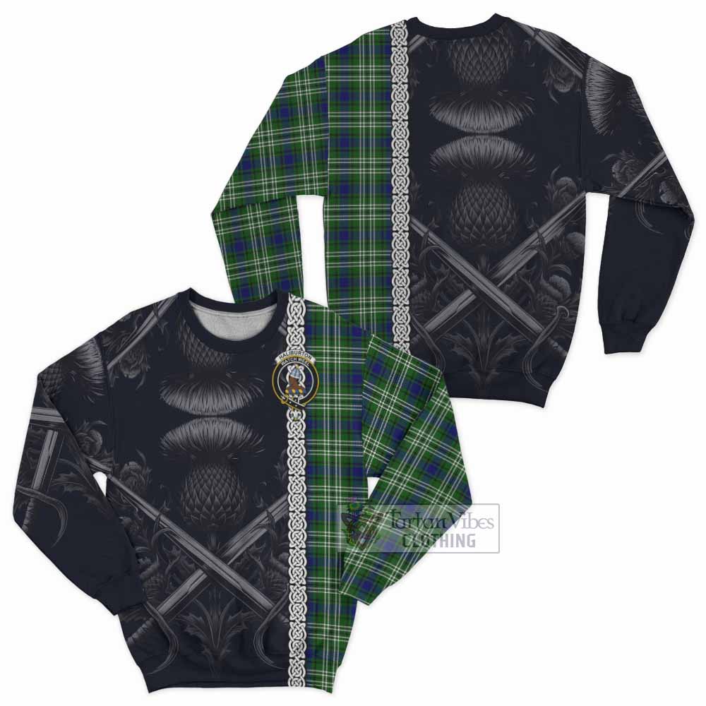 Haliburton Tartan Sweatshirt with Family Crest Cross Sword Thistle Celtic Vibes - Tartan Vibes Clothing