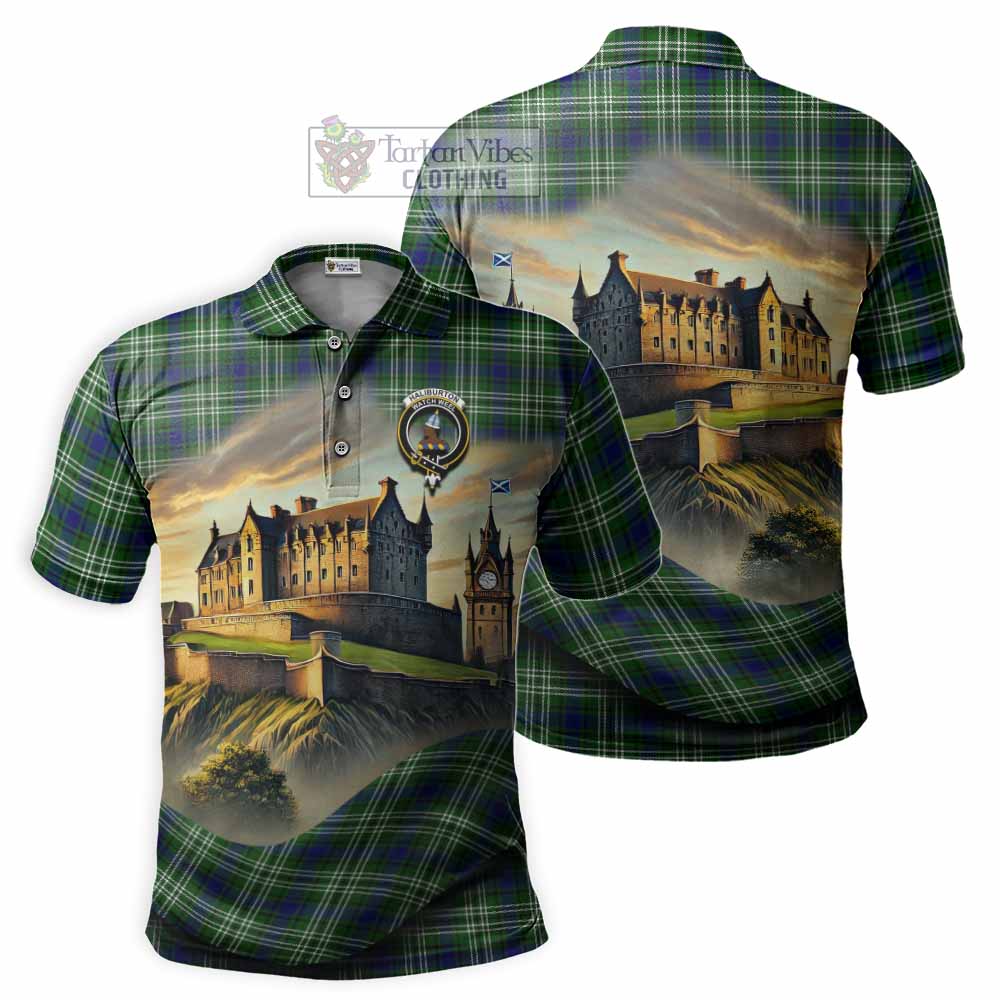 Haliburton Tartan Family Crest Polo Shirt with Scottish Ancient Castle Style - Tartan Vibes Clothing