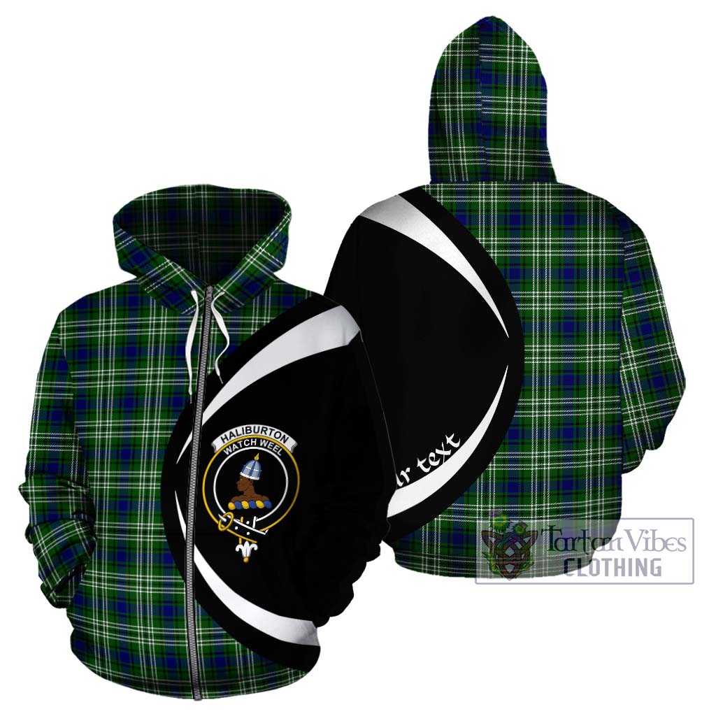 Haliburton Tartan Hoodie with Family Crest Circle Style - Tartan Vibes Clothing
