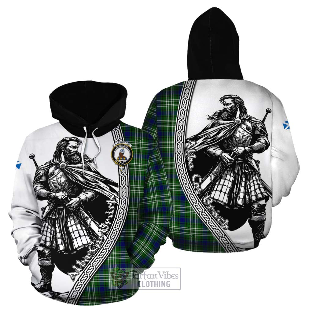 Haliburton Tartan Clan Crest Cotton Hoodie with Highlander Warrior Celtic Style Zip Hoodie - Tartan Vibes Clothing