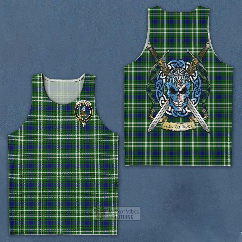 Haliburton Tartan Men's Tank Top with Family Crest Celtic Skull Style - Tartan Vibes Clothing