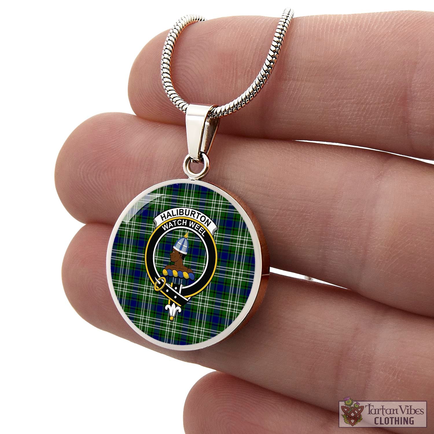 Haliburton Tartan Circle Necklace with Family Crest - Tartan Vibes Clothing